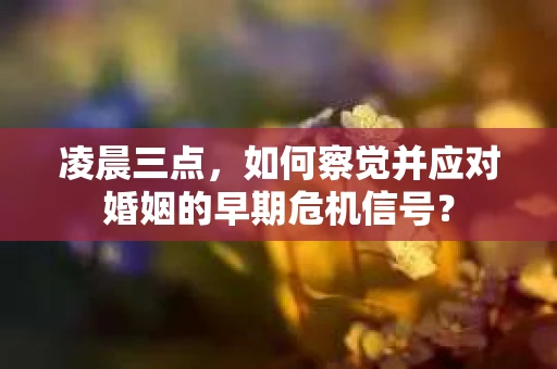 凌晨三点，如何察觉并应对婚姻的早期危机信号？